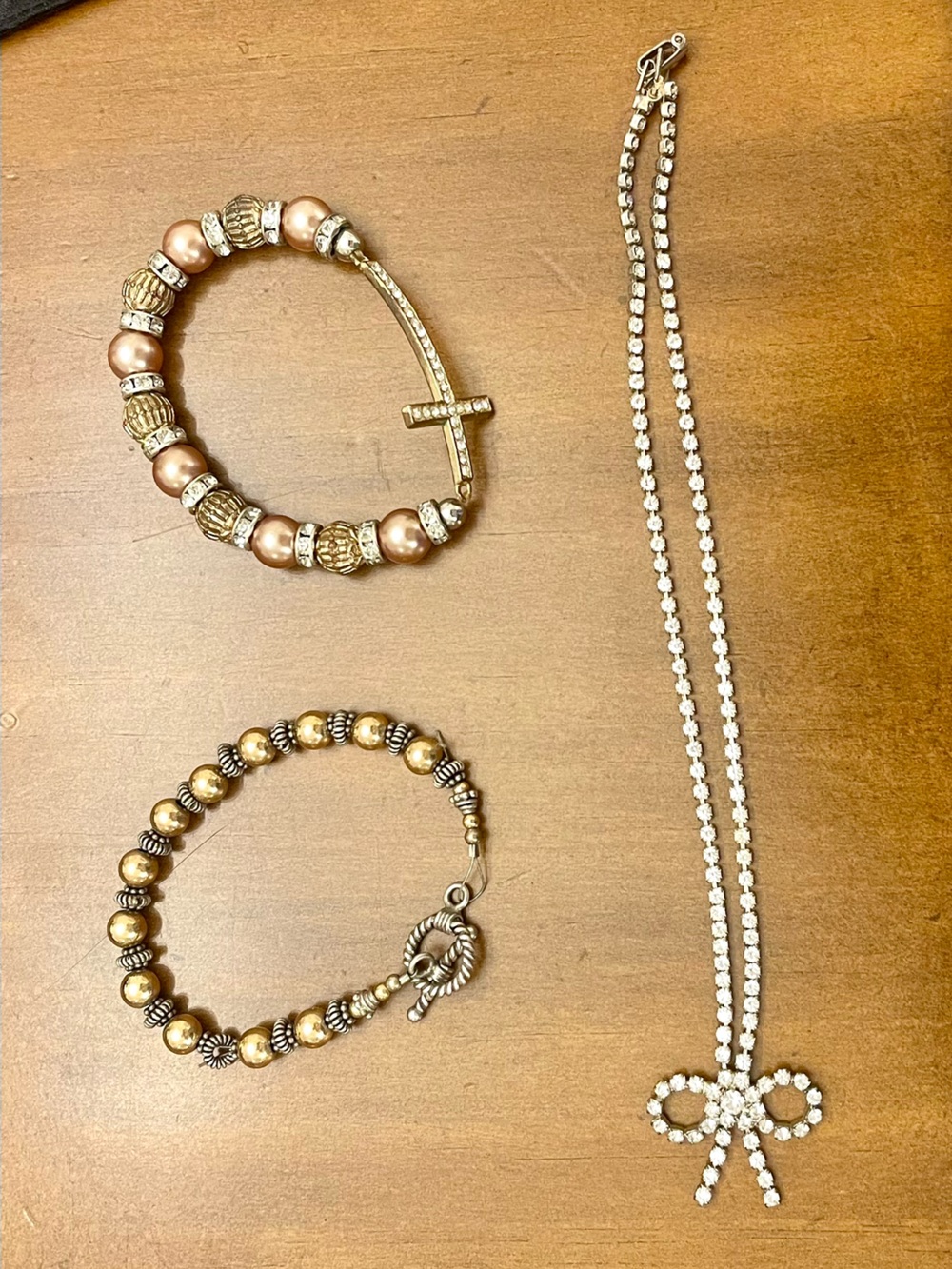 Rhinestone Bow Necklace and Bracelets